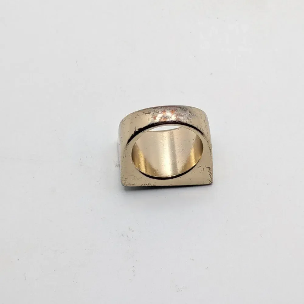 Vintage Blue Rhinestone Cocktail Ring Gold Tone Double Row Statement 6.5 READ